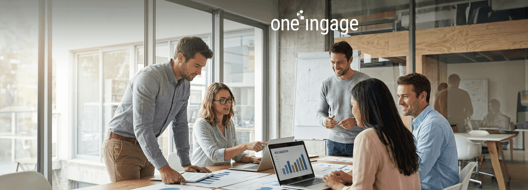 A professional business graphic showing the upward trend of organic search ROI and improved website visibility.