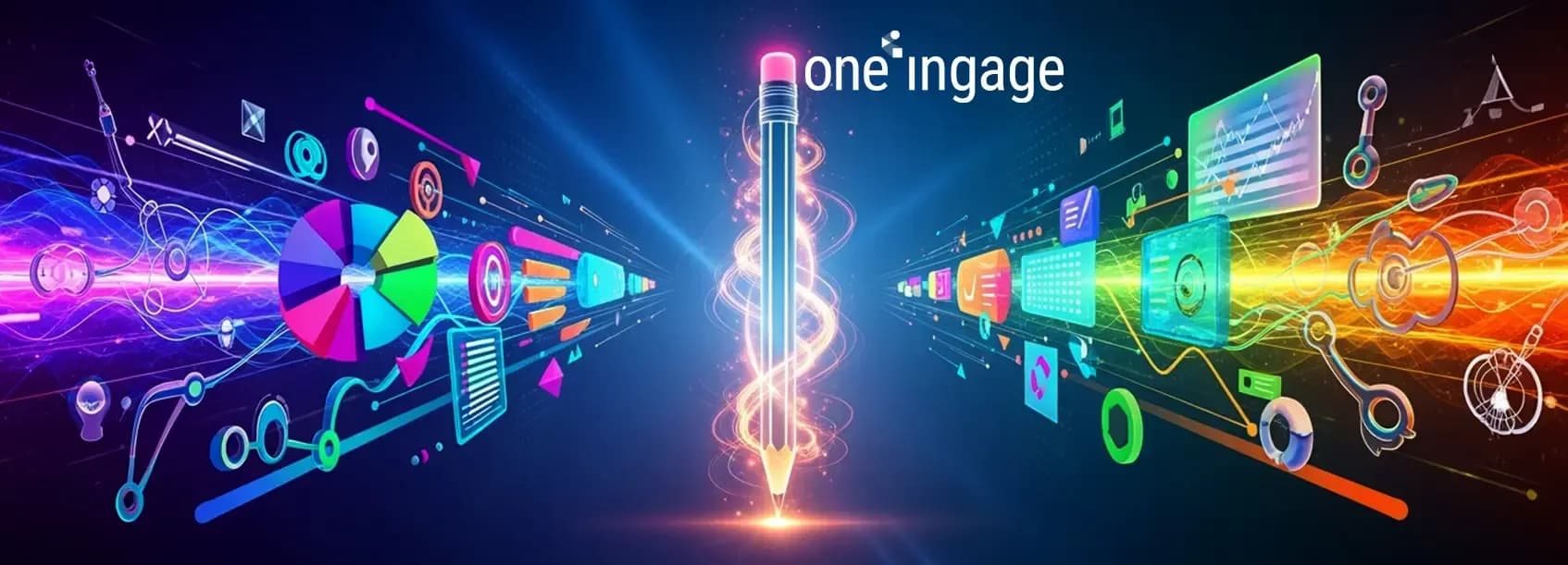 Visual representation of creative agency services including logo design, web design, photography, video production, and social media content creation.