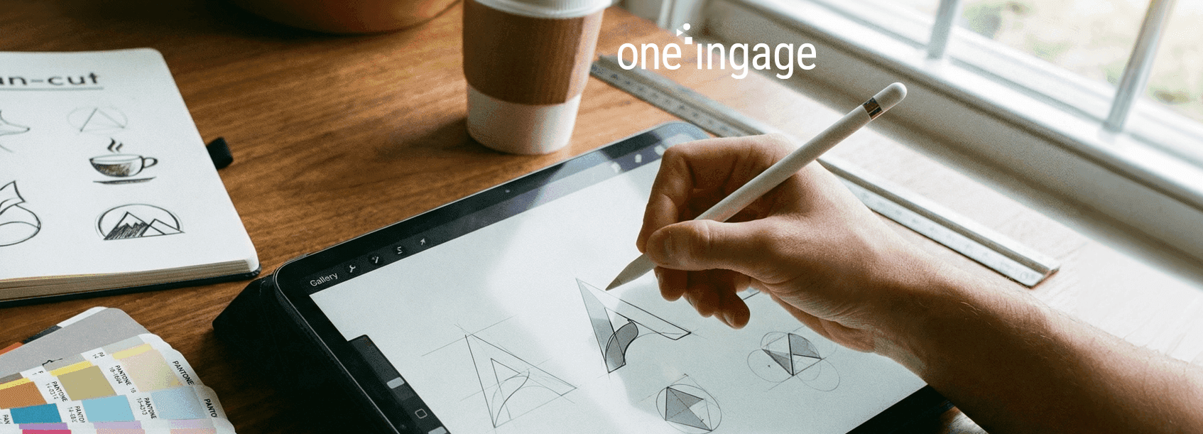 This visual represents the process of creating and developing a brand logo.